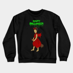 Happy halloween witch on broom green Crewneck Sweatshirt